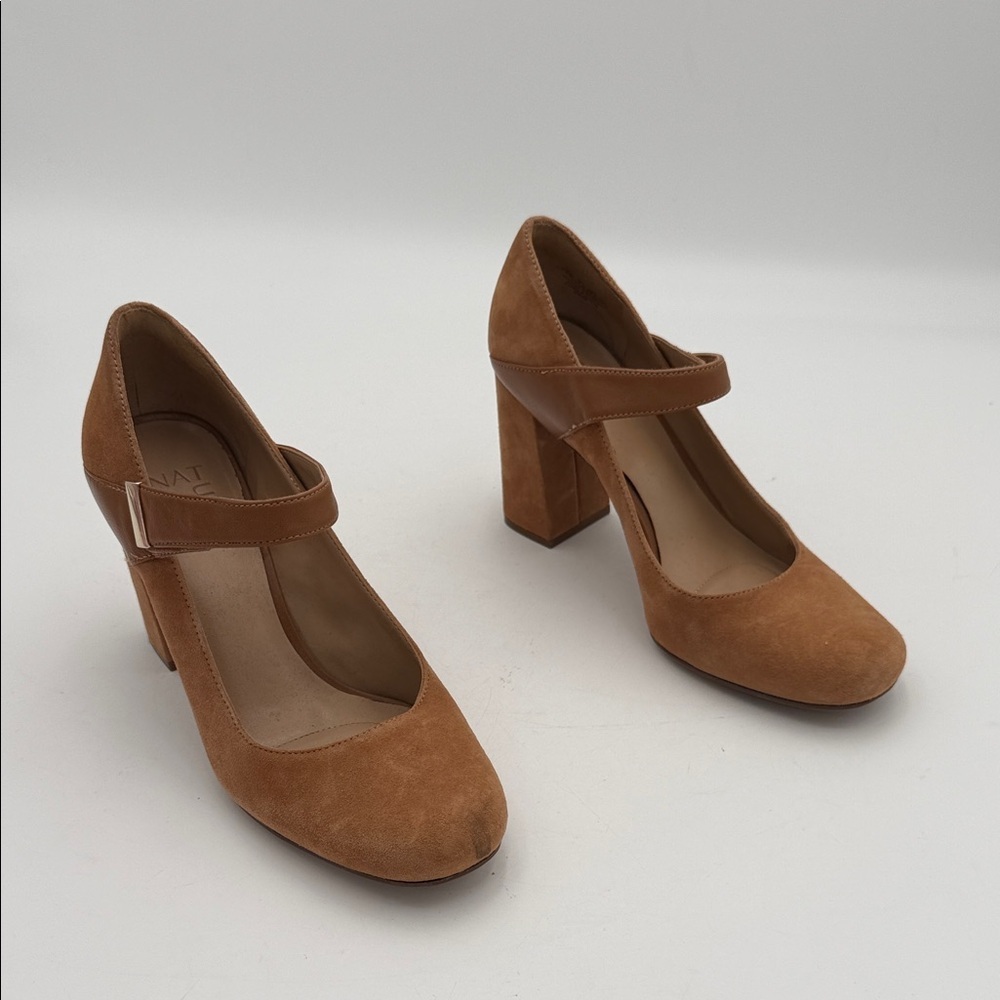 Naturalizer Elegant Tan Block Heel Mary Jane Shoes women 7.5 leather suede Y2K - Picture 14 of 14